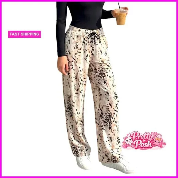 Butter-Soft High Waisted Wide Leg Pants Flowy Drawstring Lounge Trousers - Picture 1 of 7